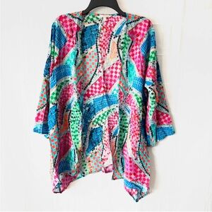 NWOT Soft Surroundings Marvelous Mosaic Kimono Multicolor Cover-Up SZ S M Petite